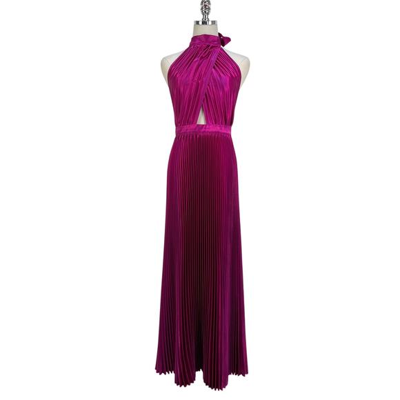 L'IDEE Renaissance Halter Side-Slit Pleated Maxi Dress Party Cocktail Formal - Picture 2 of 8